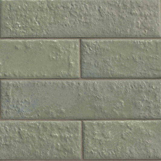 2.5x10 Mattonella Natural-Look Satin Textured Ceramic Tile Sage Green