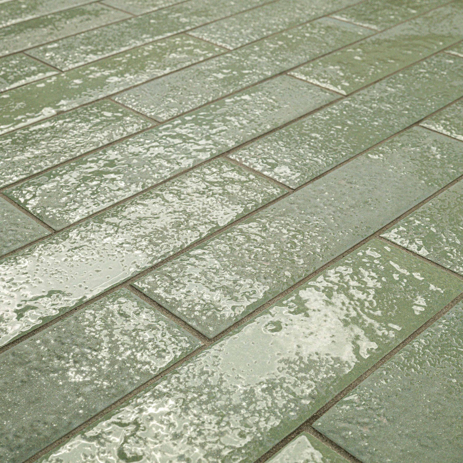 2.5x10 Mattonella Natural-Look Satin Textured Ceramic Tile Sage Green