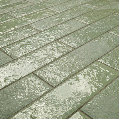 2.5x10 Mattonella Natural-Look Satin Textured Ceramic Tile Sage Green
