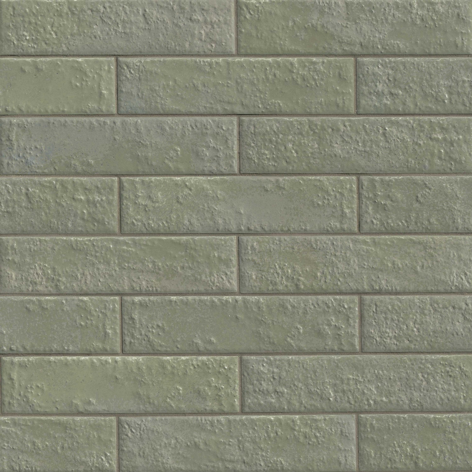 2.5x10 Mattonella Natural-Look Satin Textured Ceramic Tile Sage Green