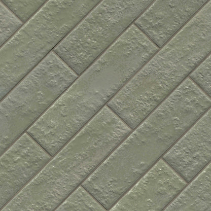 2.5x10 Mattonella Natural-Look Satin Textured Ceramic Tile Sage Green