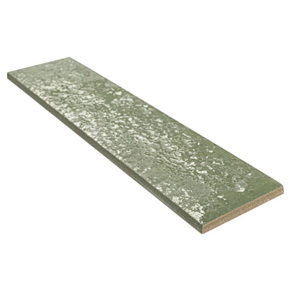 2.5x10 Mattonella Natural-Look Satin Textured Ceramic Tile Sage Green