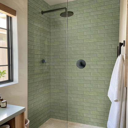 2.5x10 Mattonella Natural-Look Satin Textured Ceramic Tile Sage Green