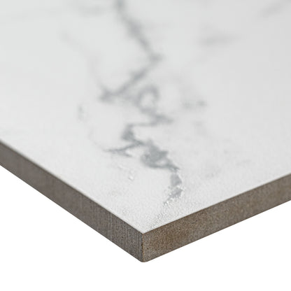 12x24 Roman Statuario Marble-Look Matte Smooth Porcelain Tile Soft White
