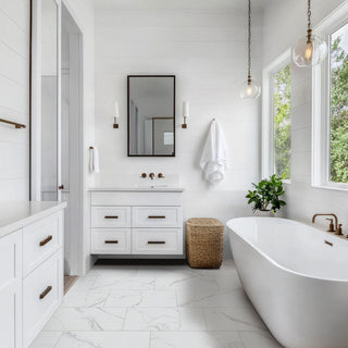 Soft White - 12x24 Roman Statuario Marble-Look Matte Smooth Porcelain Tile