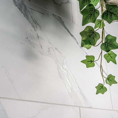 12x24 Roman Statuario Marble-Look Matte Smooth Porcelain Tile Soft White