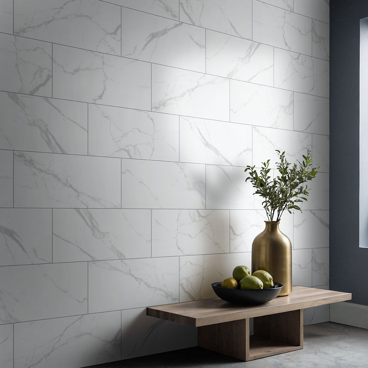 12x24 Roman Statuario Marble-Look Matte Smooth Porcelain Tile Soft White