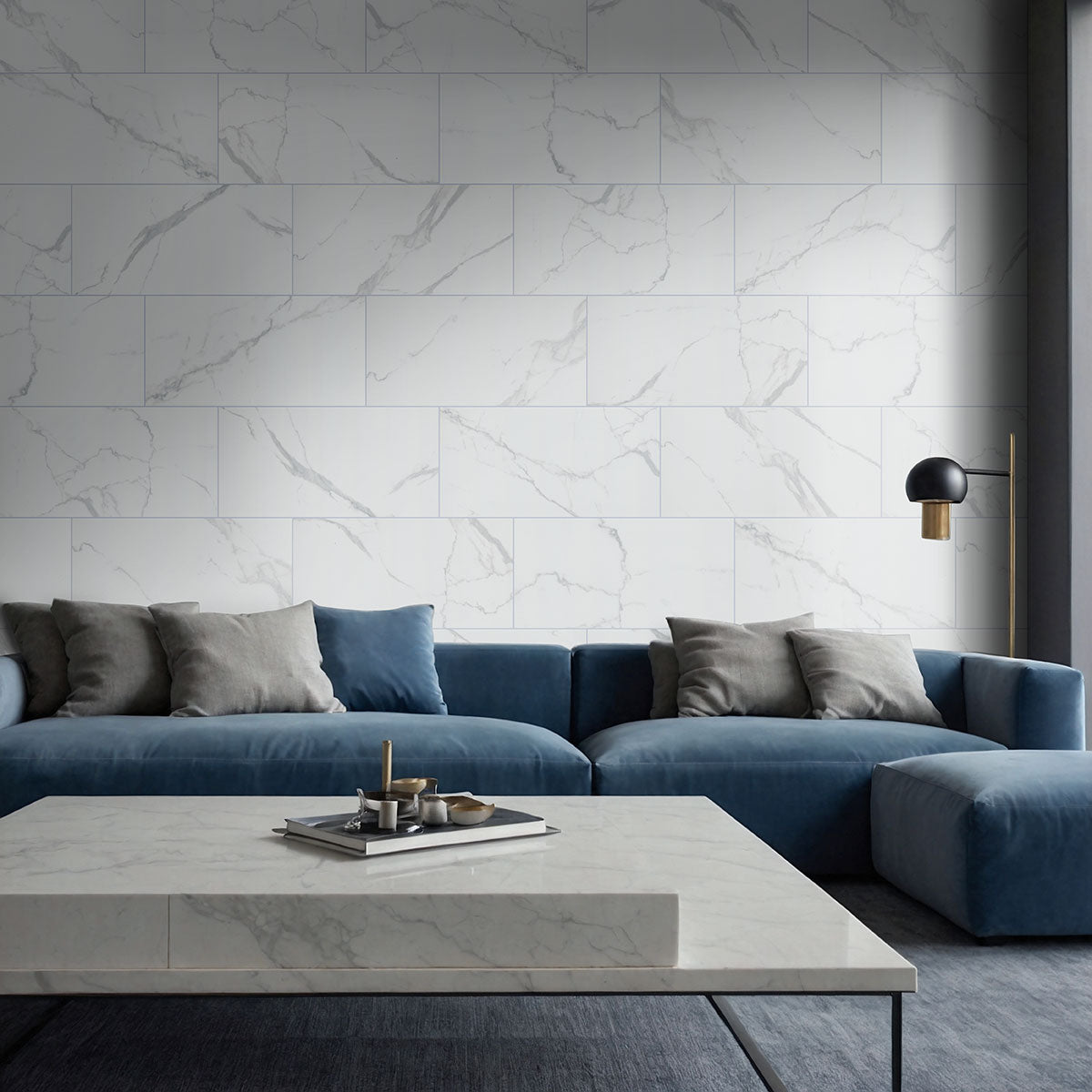 12x24 Roman Statuario Marble-Look Matte Smooth Porcelain Tile Soft White