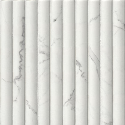 5x10 Scanalato Mosaic Marble-Look Satin 3D Geometric Faceted Porcelain Tile Soft White