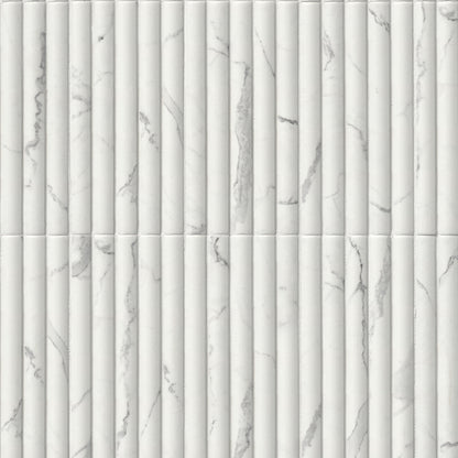 5x10 Scanalato Mosaic Marble-Look Satin 3D Geometric Faceted Porcelain Tile Soft White