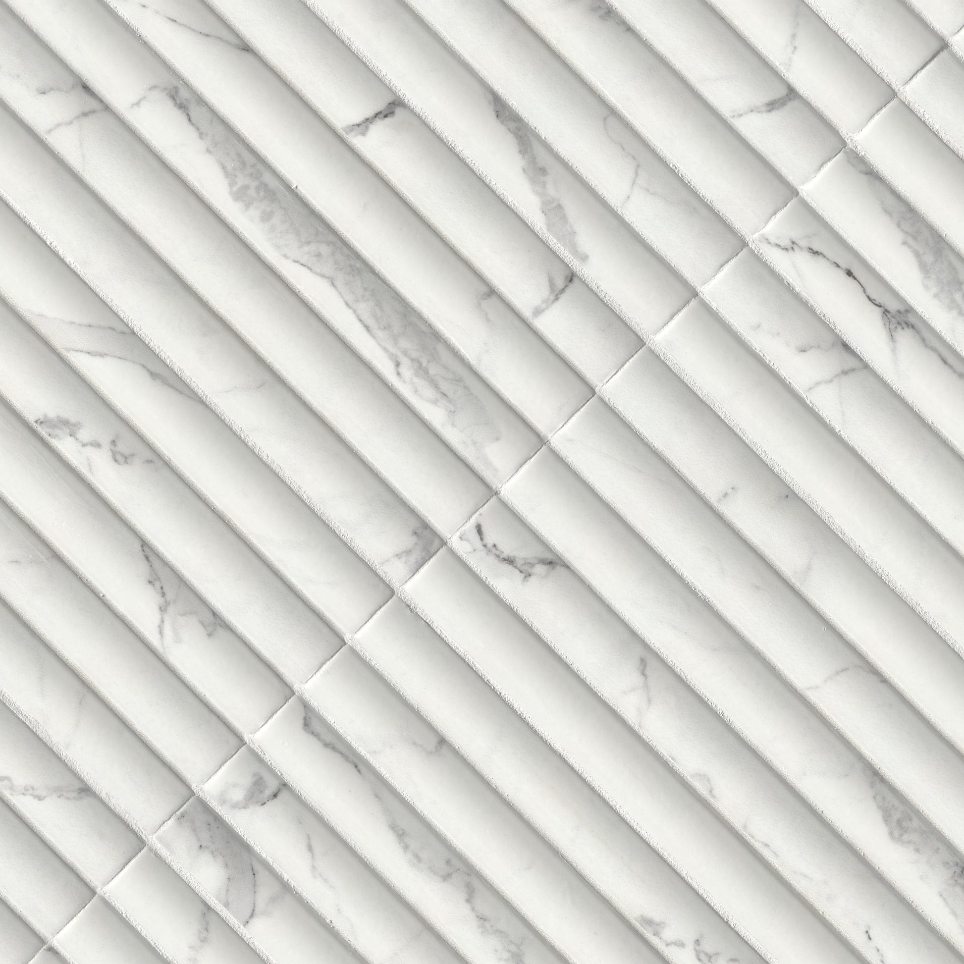 5x10 Scanalato Mosaic Marble-Look Satin 3D Geometric Faceted Porcelain Tile Soft White