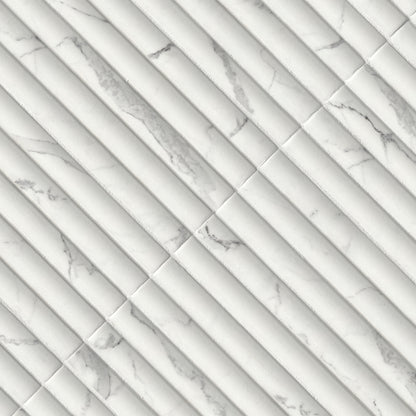 5x10 Scanalato Mosaic Marble-Look Satin 3D Geometric Faceted Porcelain Tile Soft White