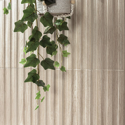 6x16 Sinfonia Mosaic Wood-Look Matte 3D Geometric Faceted Porcelain Tile Beige Wood
