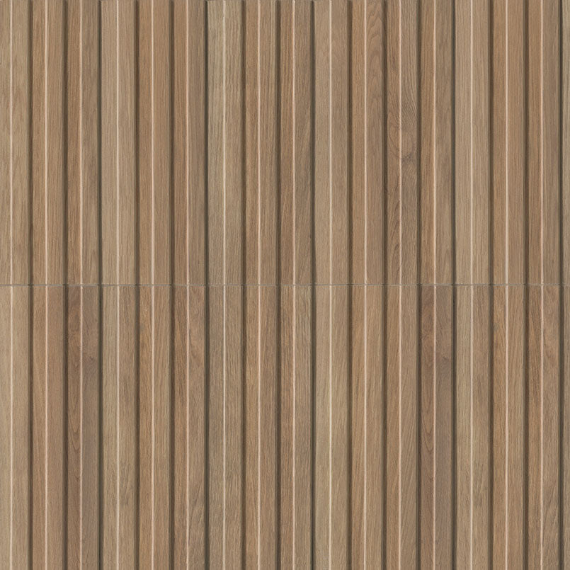 6x16 Sinfonia Mosaic Wood-Look Matte 3D Geometric Faceted Porcelain Tile Walnut Brown