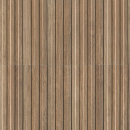 6x16 Sinfonia Mosaic Wood-Look Matte 3D Geometric Faceted Porcelain Tile Walnut Brown