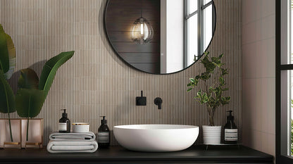 4.5x9 Sinfonia Mosaic Wood-Look Matte 3D Geometric Linear Porcelain Tile Beige Wood