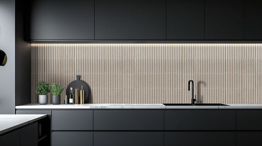 Warm Taupe - 4.5x9 Sinfonia Mosaic Wood-Look Matte 3D Geometric Linear Porcelain Tile