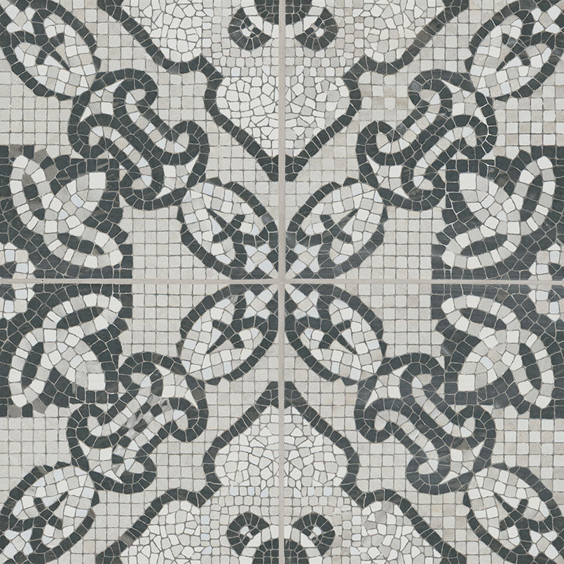 8x8 Trastevere Patchwork Patterned Mixed-Material Look Matte Textured Porcelain Tile Charcoal Grey