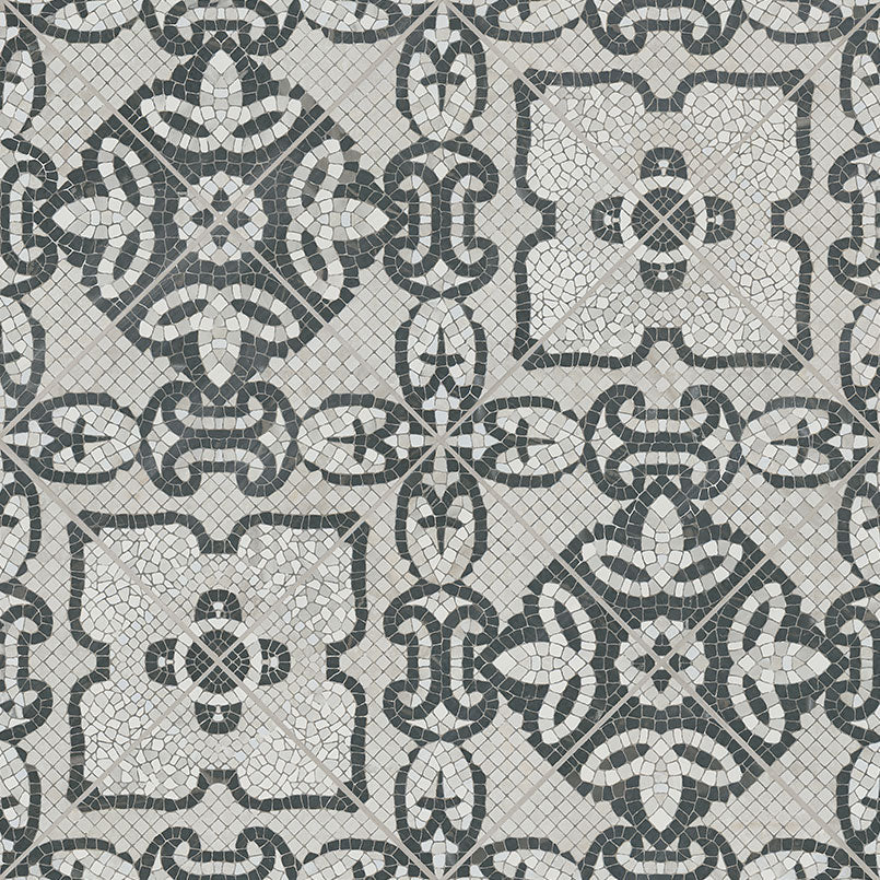 8x8 Trastevere Patchwork Patterned Mixed-Material Look Matte Textured Porcelain Tile Charcoal Grey
