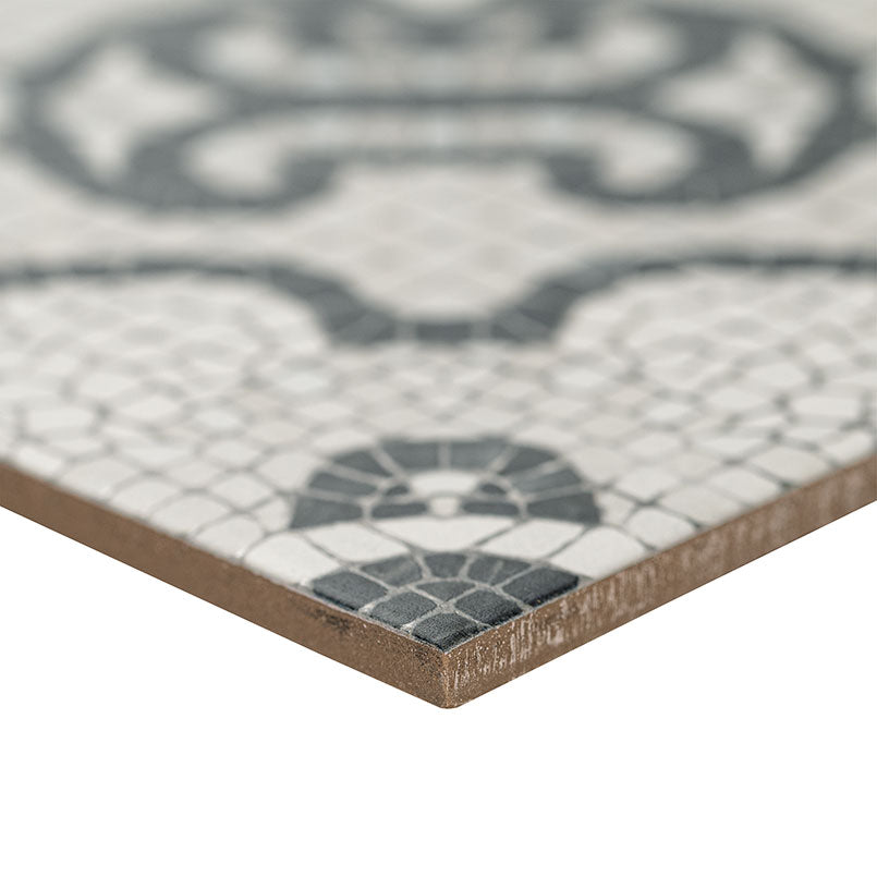 8x8 Trastevere Patchwork Patterned Mixed-Material Look Matte Textured Porcelain Tile Charcoal Grey