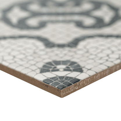 8x8 Trastevere Patchwork Patterned Mixed-Material Look Matte Textured Porcelain Tile Charcoal Grey