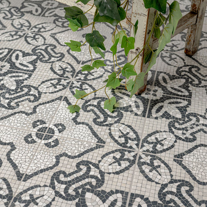 8x8 Trastevere Patchwork Patterned Mixed-Material Look Matte Textured Porcelain Tile Charcoal Grey