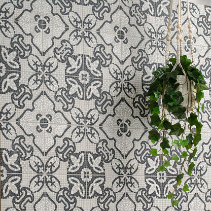 8x8 Trastevere Patchwork Patterned Mixed-Material Look Matte Textured Porcelain Tile Charcoal Grey