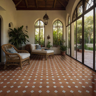 Terracotta Brown - 13x13 Via Octagon Patterned Encaustic-Look Matte Smooth Porcelain Tile