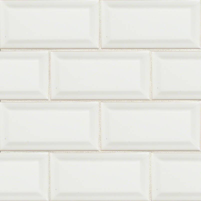 3X6 Domino Solid-Color Glossy Beveled Porcelain Tile White