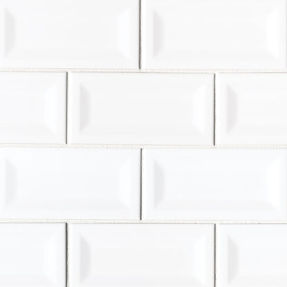 3X6 Domino Solid-Color Glossy Inverted Beveled Porcelain Tile White