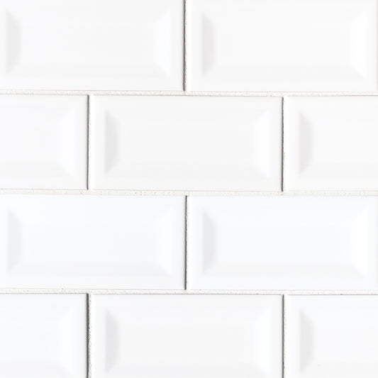 3X6 Domino Solid-Color Glossy Inverted Beveled Porcelain Tile White