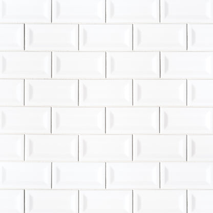 3X6 Domino Solid-Color Glossy Inverted Beveled Porcelain Tile White