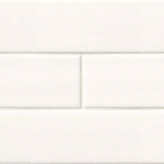4x16 Domino Solid-Color Glossy Smooth Porcelain Tile White