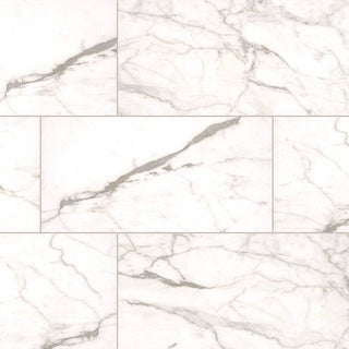 White Gray - 12x24 White Vena Marble-Look Matte Smooth Ceramic Tile