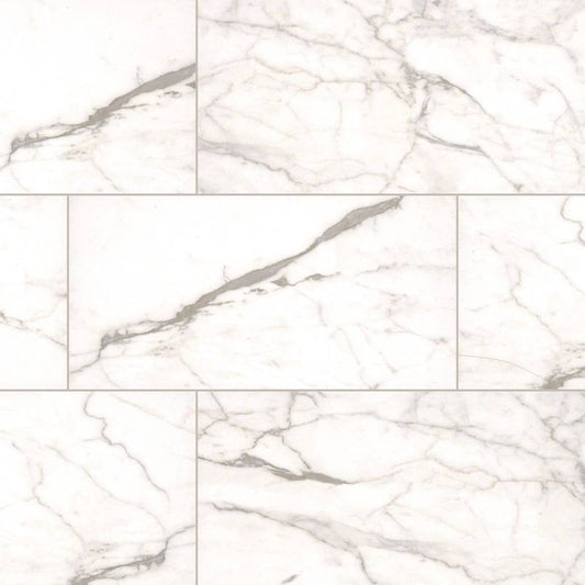 12x24 White Vena Marble-Look Matte Smooth Ceramic Tile