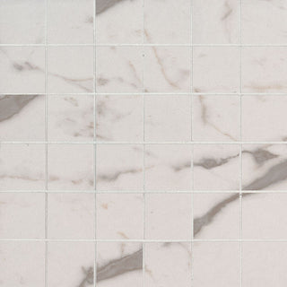 White Gray - 2x2 White Vena Mosaic Marble-Look Matte Smooth Ceramic Tile