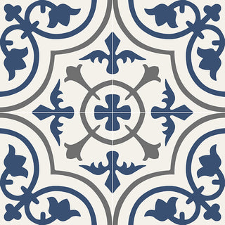 8x8 Kenzzi Circular Moroccan Scroll Vine Patterned Encaustic-Look Matte Textured Porcelain Tile