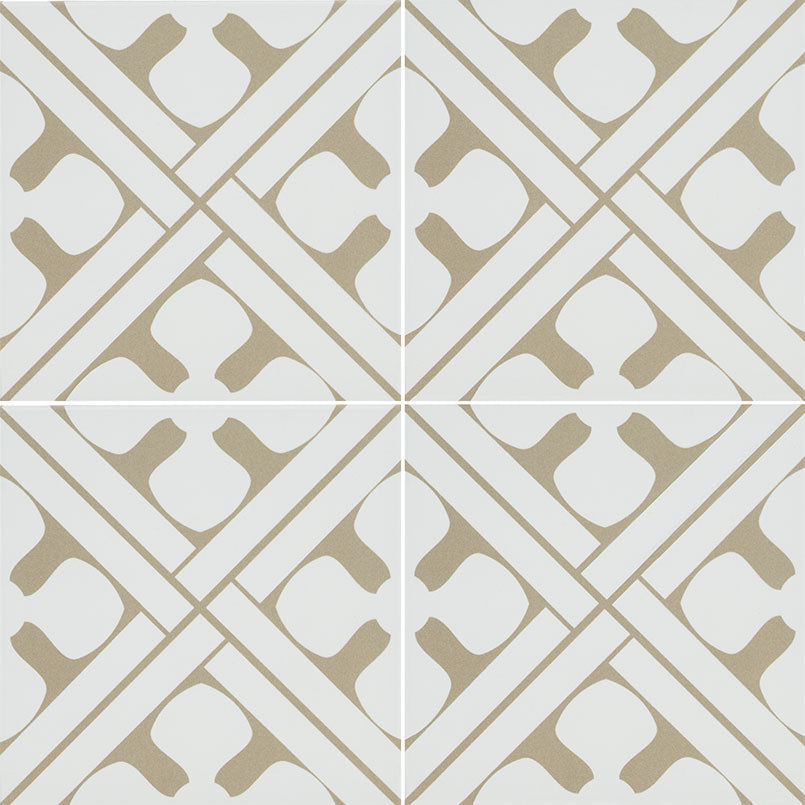 8x8 Zaria Diamond Lattice Patterned Natural-Look Matte Smooth Porcelain Tile Beige White