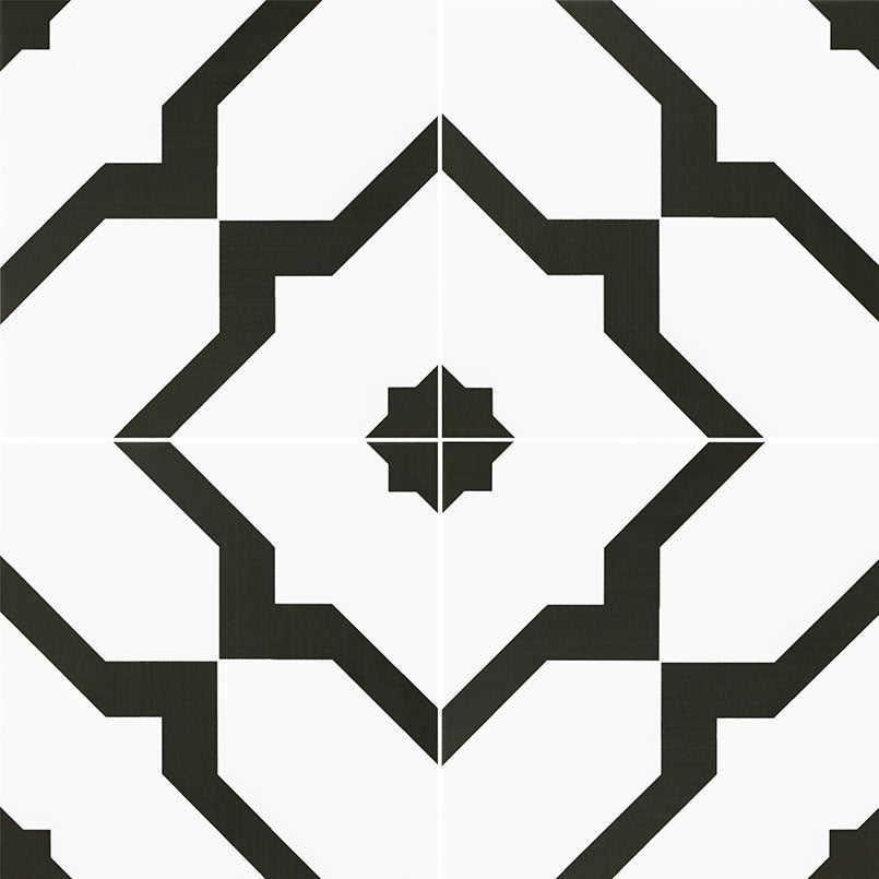 8x8 Zaria Diamond Patterned Natural-Look Matte Smooth Porcelain Tile Black White