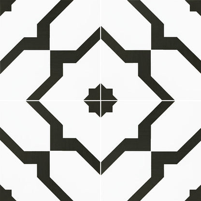 8x8 Zaria Diamond Patterned Natural-Look Matte Smooth Porcelain Tile Black White