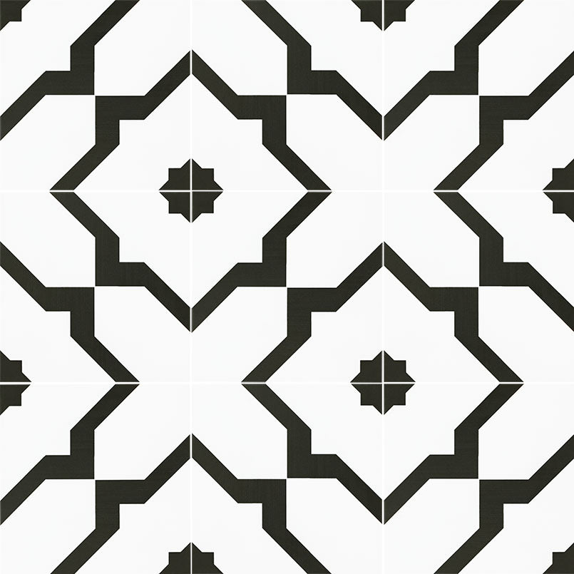 8x8 Zaria Diamond Patterned Natural-Look Matte Smooth Porcelain Tile Black White
