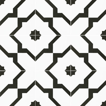 8x8 Zaria Diamond Patterned Natural-Look Matte Smooth Porcelain Tile Black White