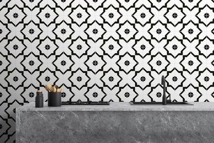8x8 Zaria Diamond Patterned Natural-Look Matte Smooth Porcelain Tile Black White