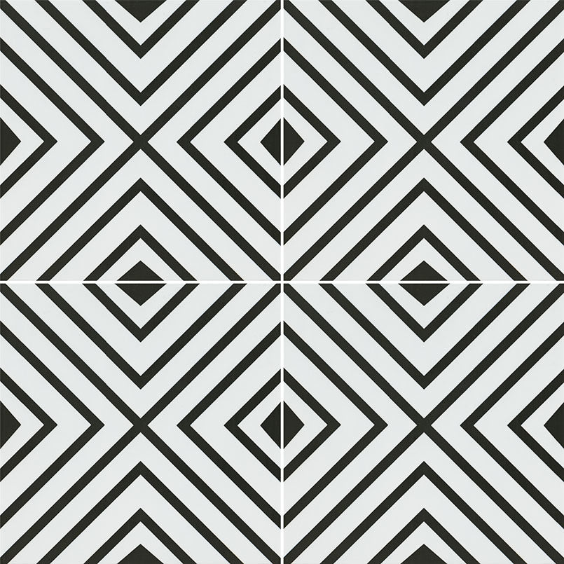 8x8 Zaria Framed Diamond Patterned Natural-Look Matte Smooth Porcelain Tile Black White