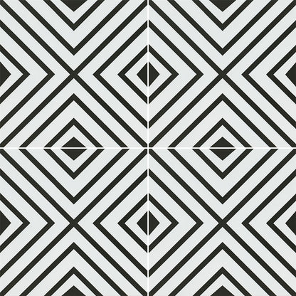 8x8 Zaria Framed Diamond Patterned Natural-Look Matte Smooth Porcelain Tile Black White