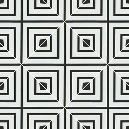 8x8 Zaria Framed Diamond Patterned Natural-Look Matte Smooth Porcelain Tile Black White