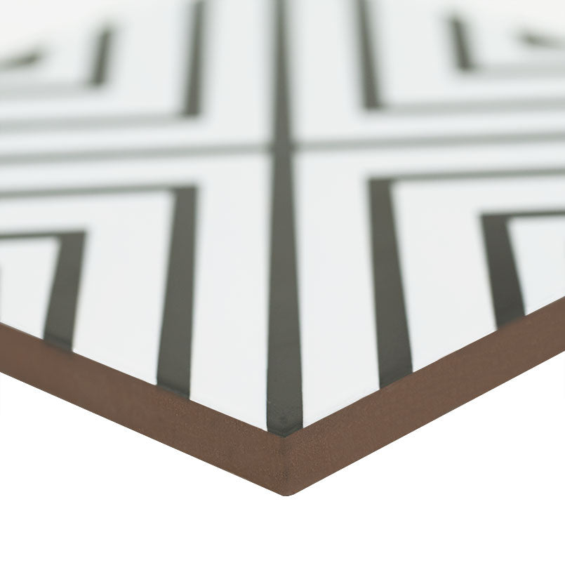 8x8 Zaria Framed Diamond Patterned Natural-Look Matte Smooth Porcelain Tile Black White