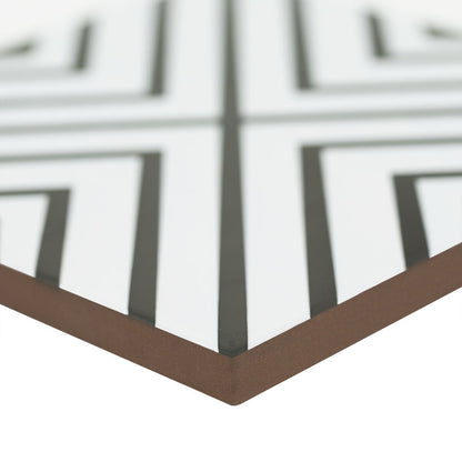 8x8 Zaria Framed Diamond Patterned Natural-Look Matte Smooth Porcelain Tile Black White