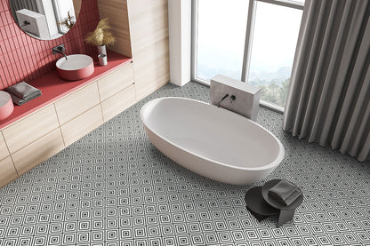 8x8 Zaria Framed Diamond Patterned Natural-Look Matte Smooth Porcelain Tile Black White