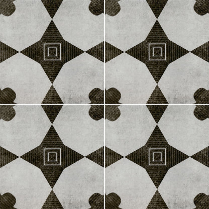 8x8 Zaria Diamond Clover Patterned Stone-Look Matte Smooth Porcelain Tile Grey Black